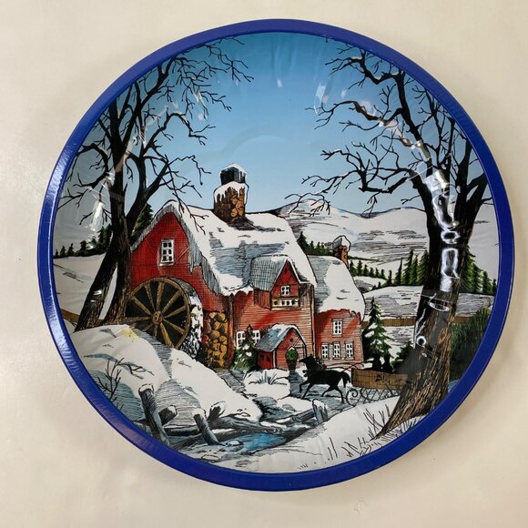 Set 2 Holiday-Themed Metal Serving Trays With Winter Scene & Poinsettia Design - Picture 3 of 14
